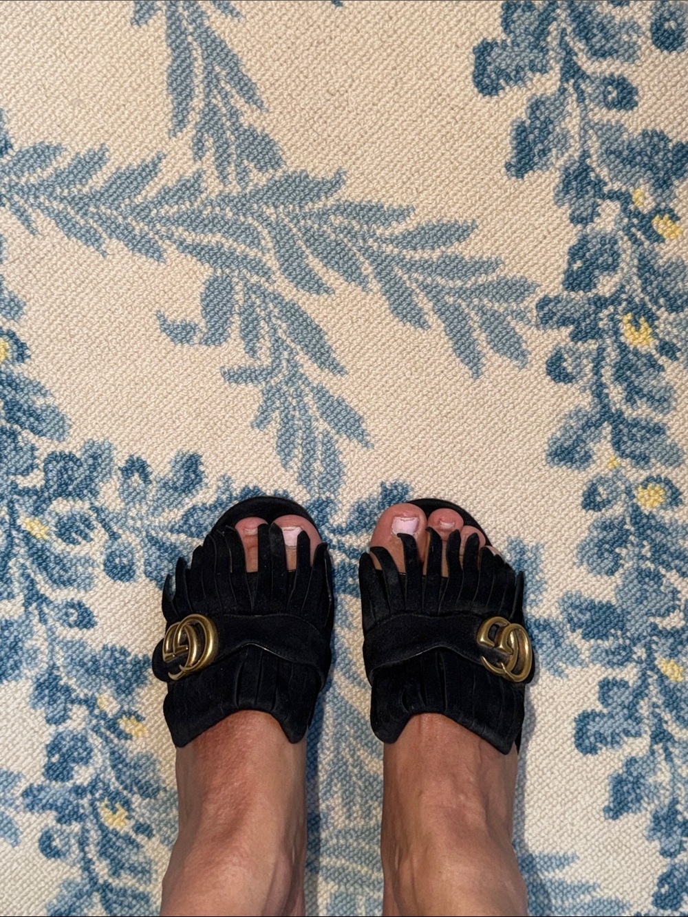 Gucci Black Suede GG Marmont Fringe Mules Block Heel Sandals 38 - Picture 10 of 10